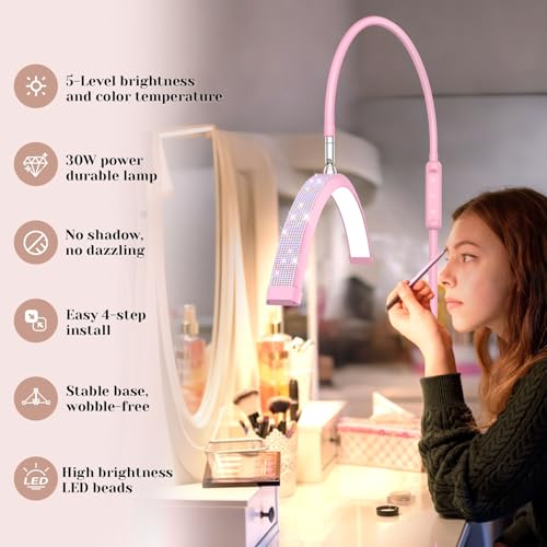 Pink Bling Lash Light for Eyelash Tech with Tray - Half Moon LED Lamp