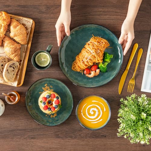 Vancasso Starry Green 16-Piece Dinnerware Set for 4 Handmade Reactive Glaze