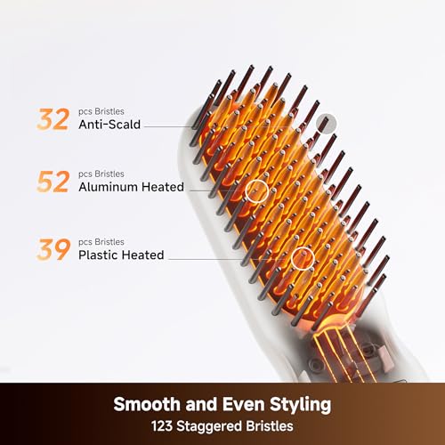 Cordless Hair Straightening Brush with Ionic & Keratin Care, Rechargeable Heated Styling Tool