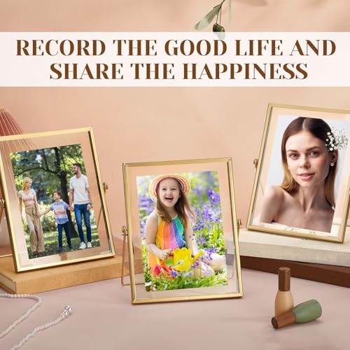 Gold Floating Photo Frame 5x7 Inches - Vintage Double Glass Display