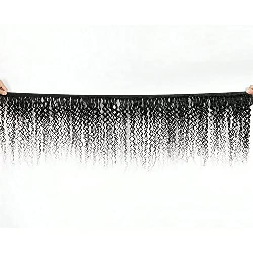 Kinky Curly Human Hair Bundles - 12, 14, 16 Inch Brazilian Weave Set - Natural Black