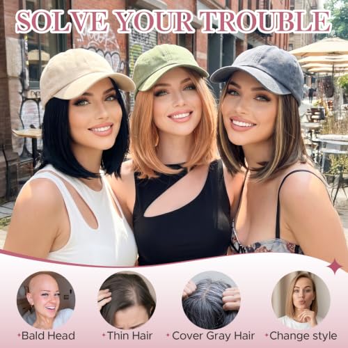 SEGOHAIR 6 Inch Baseball Cap Wig for Women Dark Brown & Blonde Mix Adjustable Synthetic Hair Extensions