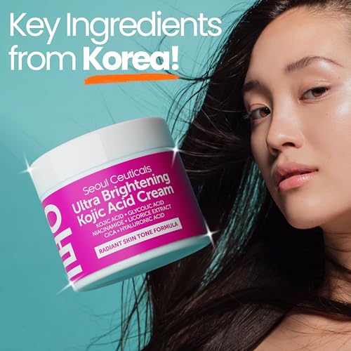 SeoulCeuticals Korean Kojic Acid Cream Dark Spot Remover + Glycolic Acid + Niacinamide + Cica + HA Moisturizer - Cruelty Free K Beauty Skincare 2oz (Pack of 2)
