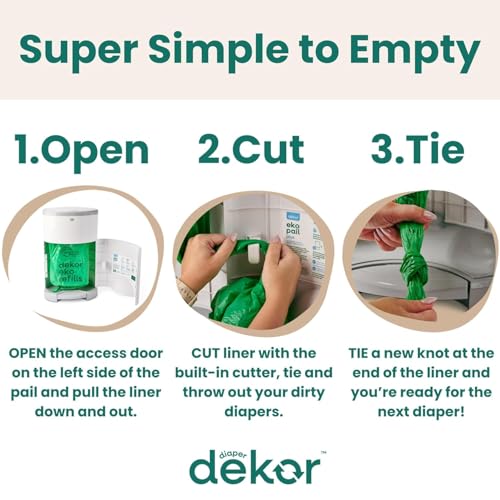 Eko White Diaper Pail - Eco-Friendly, Hands-Free, Reusable, Large Capacity