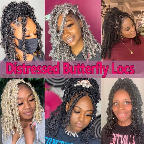 12 Inch Blonde Butterfly Locs Crochet Hair - 6 Packs, Short Faux Locs, Distressed Style