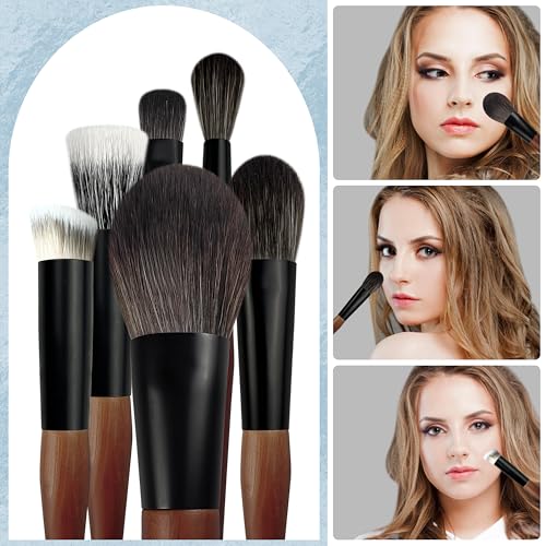 Black Travel Makeup Brush Set with Case - 10 Pcs Mini Brushes for Face & Eyes
