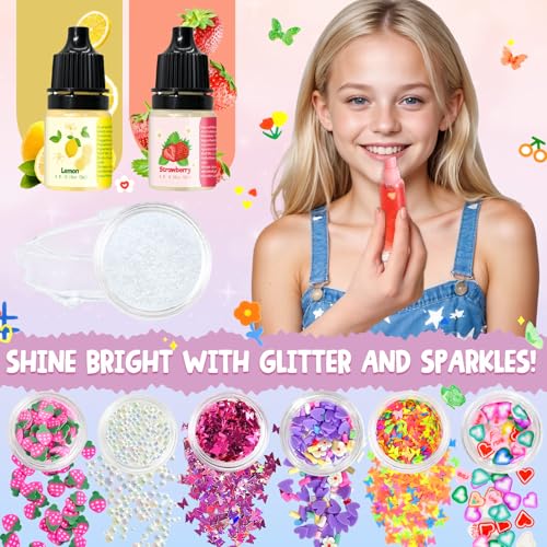DIY Lip Gloss Kit with Lip Oil Base Pigments & Flavors - Moisturizing Lipgloss Set for Women & Girls