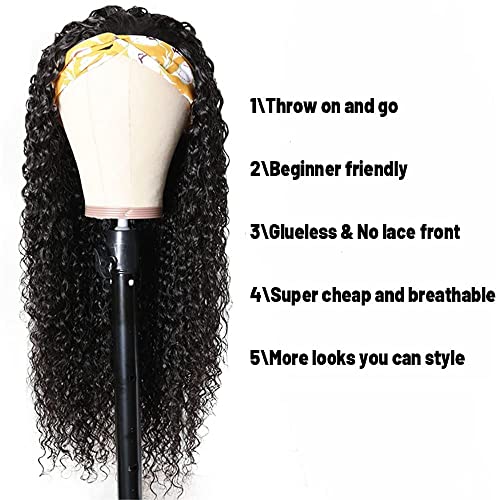 Natural Black Deep Wave Headband Wig 20 Inch Glueless Brazilian Human Hair