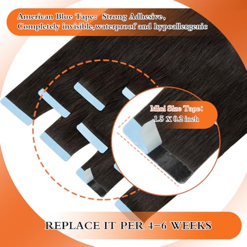 Tape in Hair Extensions Human Hair 18 Inch Natural Black Off Black 50g 20 pcs