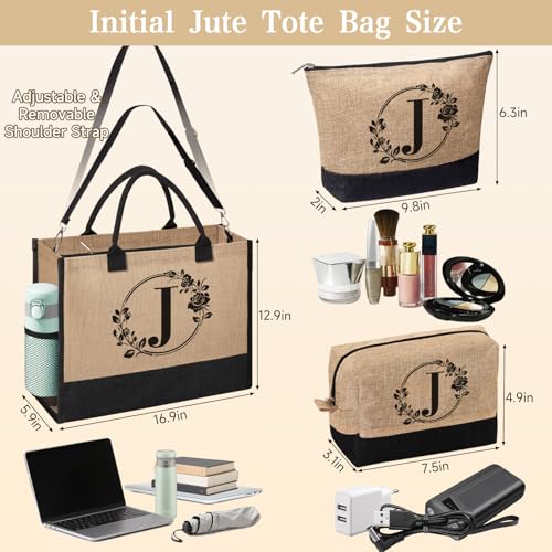Personalized Gifts for Women, Initial Jute Tote Bag Monogrammed Beach Bag, Mothers Day & Birthday Gifts for Mom Women Friend
