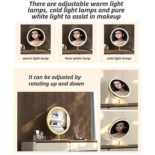 Vanity Mirror Makeup Mirror with Stand,15.8" Round Vanity Mirror, LED Lights, Smart Touch 360¡ÆRotation, Dimmable White (Black)