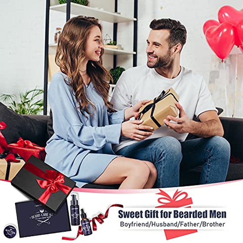 Lionmane Valentine's Day Beard Care Gifts Kit for Men, Beard Mustache Grooming Kit -Beard Balm, Beard Wash, Beard Oil, Brush, Scissors, Birthday Anniversary Daily Gifts for Husband/Boyfriend/Dad/Him