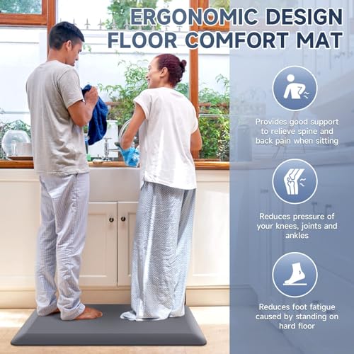 4/5 Inch Thick Memory Foam Kitchen Mat - Grey, 70 x 24 Inches, Anti-Fatigue Rug for Standing