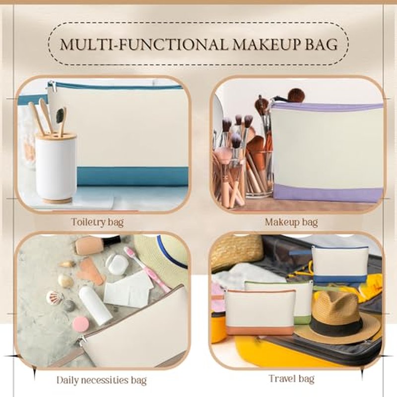 36 Pcs Blank Canvas Makeup Bags with Zipper DIY Craft Morandi Cosmetic Bags Bulk Heat Transfer Travel Toiletry Pouch for Women Colleagues Friends Christmas Vacation