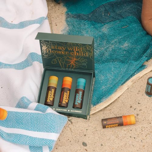 Poppy & Pout Jumbo Lip Balm Gift Set - 3 Retro Surf Flavors, Natural & Cruelty-Free