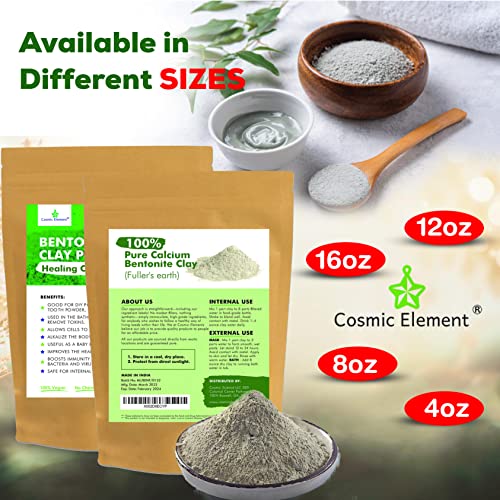 Calcium Bentonite Clay Powder for Skin & Body Detox - Food Grade, Vegan, 4 oz