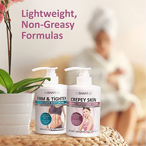 Reshape Collagen Body Cream + Crepey Skin Treatment Lotion Set - Firm & Tighten, Hydrate & Reduce Wrinkles, 15 Fl Oz Pack of 2