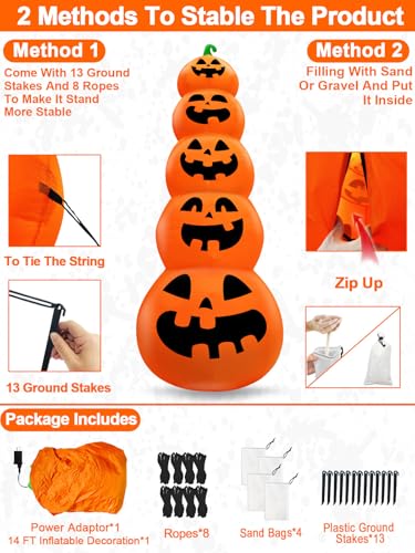14 FT Inflatable Pumpkins Halloween Yard Decor - Stacked Pumpkin Tower with Lights