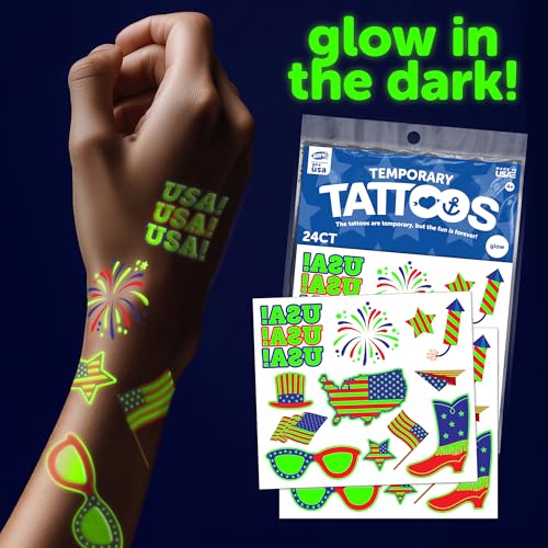 Fourth of July - America Temporary Tattoos, American Flag Arm Sleeve Tattoos & Freckle Tattoos, Red White and Blue Arm Stickers, 4th of July, USA Party Favors (Fourth of July 95pk)