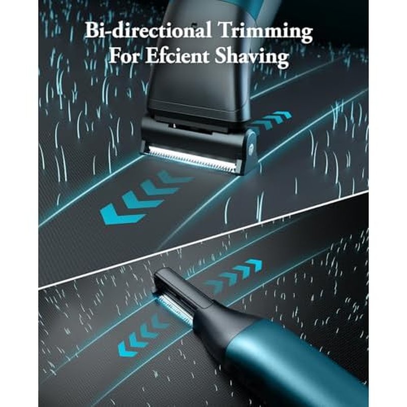 Body Hair Trimmer for Men - 2 in 1 Dual-Head Electric Shaver & Groomer, Ball Shaver with 30¡Æ Rotating Blade Adjustable Comb Mens Electric Razor IPX6 Wet & Dry for Face Groin Pubic Hair Trimmer Green