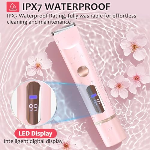 Bikini Trimmer for Women,IPX7 Waterproof Rating for Wet and Dry Use,Rechargeable,Electric Razors for Women,2 in 1 Dual Blade,for Use on The Face, Underarms, Bikini Area and Legs. (Pink)