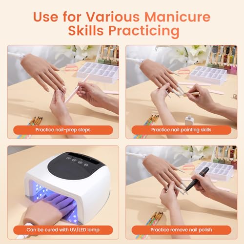 Wilfniee Practice Hand Kit for Beginners - Silicone Fake Nail Hand with Deep Nail Tips