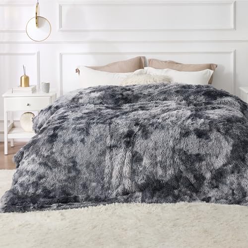 Bedsure Tie Dye Grey Faux Fur Sherpa King Bed Blanket 108x90 Inches