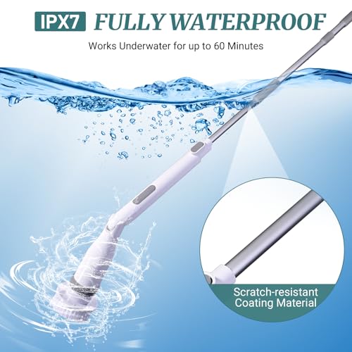 White Electric Spin Scrubber with 8 Brush Heads & Extendable Handle