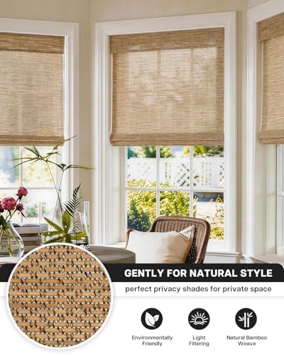 LazBlinds No-Drill Bamboo Roman Shades 20 W x 48 H Star-Brown