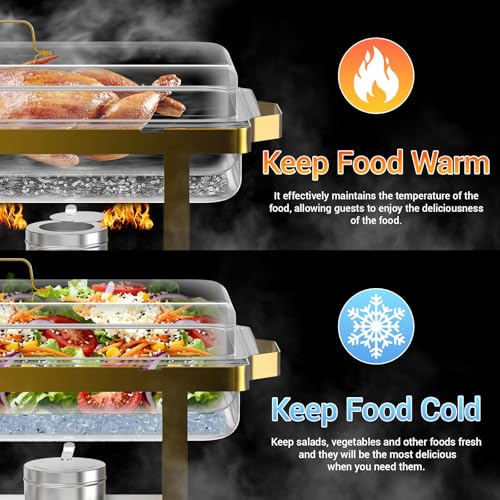 Gold Stainless Steel Buffet Chafing Dishes Set - 2 Pack 9 Quart Food Warmers