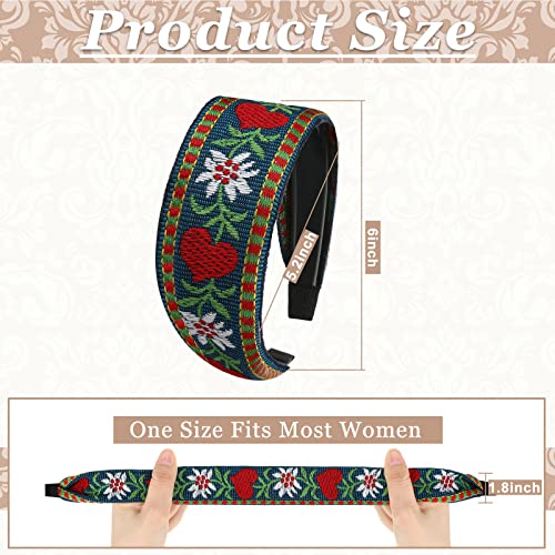 Boho Embroidered Headbands for Women - Floral Ethnic Wide Hair Accessories Set