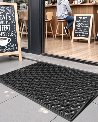 Outdoor Entrance Rubber Doormat 32x48 Black Non Slip Dirt Trap Water Drainage