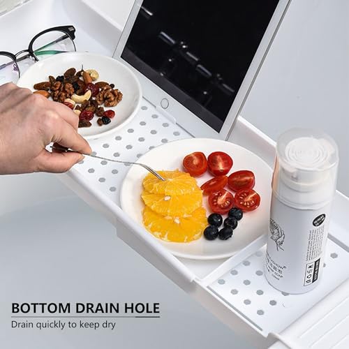 Stretchable Plastic Bath Tub Tray - Anti-Slip Bathtub Caddy White