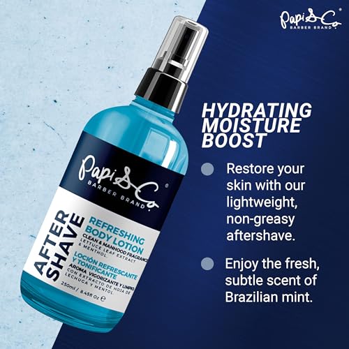 PAPI & CO. After Shave Lotion for Men, Refreshing Post Shave Body Lotion with Menthol & Lettuce Leaf Extract, Toning Aftershave with Exclusive Fragrance, Daily Grooming Care, 250 mL / 8.45 fl oz