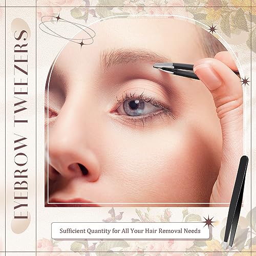 Lasnten 64 Pieces Eyebrow Tweezers for Women Men Slanted Precision Stainless Steel Tweezers Facial Hair Removal Ingrown Hair Eyelash Extension Plucking Blackhead(Black)