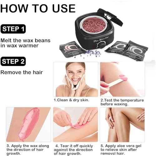 Professional Electric Wax Warmer Kit for Hair Removal, Hard Bikini, Strip Wax Beads, Paraffin, Full Body, Legs, Face, Eyebrows