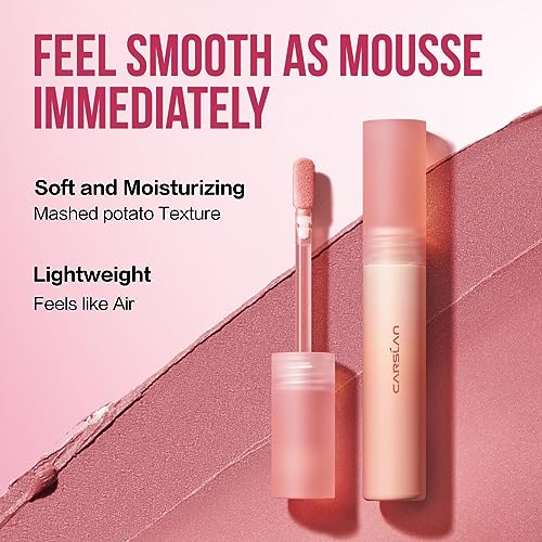 CARSLAN Velvet Matte Lipstick, High Pigment Lip Mud, Longwear, Lightweight, Smooth, Moisturizing Lipstick with Vitamin E, Hyaluronic Acid, GM03
