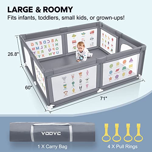 Baby Playpen Safety Gate 71x60in Extra Large Toddler Play Yard - Dark Grey