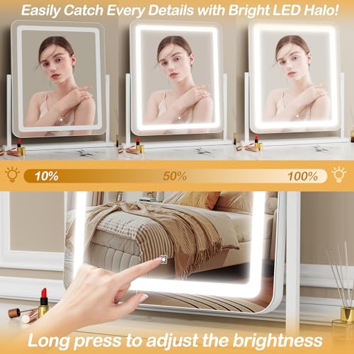 Lighted Makeup Mirror with 10X Magnification, 15.2 Inch LED Vanity Mirror - Gold