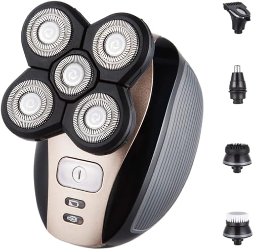 Men's Electric Bald Razor - 5-in-1 Grooming Kit with Gold Finish, Waterproof Head Shaver & Trimmer