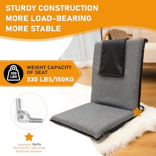 FASTMOMENT Foldable Floor Chair with Back Support & Adjustable Positions, Grey & Black
