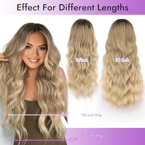 Blonde Wigs for Women 30 Inch Long Wavy Lace Glueless Ombre Blonde