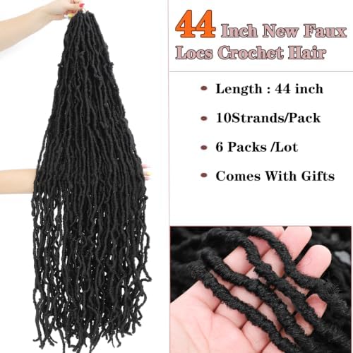 BLUONASI 40 Inch Soft Faux Locs Crochet Hair - Natural Color #1B, 6 Packs