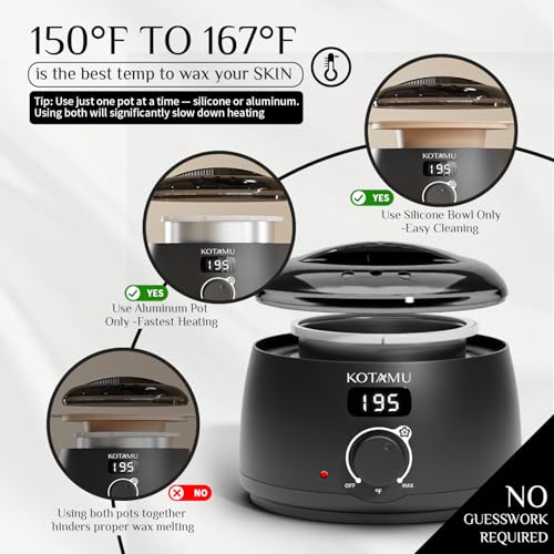 KOTAMU Waxing Kit for Women & Men with Digital Wax Pot & 4oz Pack of 4, Black