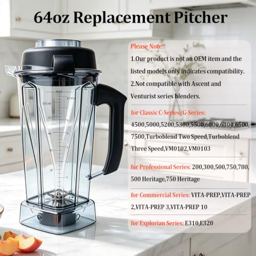 64oz Blender Pitcher for Vitamix Classic & Explorian Series - Replacement Jar with Stainless Steel Blades