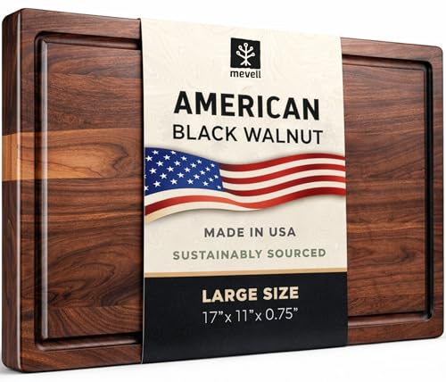 Large American Black Walnut Cutting Board - Made in USA, 17 x 11 Inches, Non-Toxic