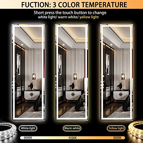 Hasipu White Full Length Mirror with Lights 56" x 15.8" LED Floor Standing & Wall Mount