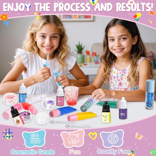 DIY Lip Gloss Kit with Lip Oil Base Pigments & Flavors - Moisturizing Lipgloss Set for Women & Girls