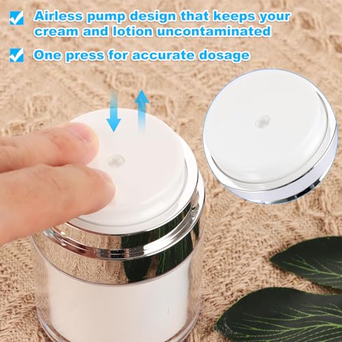 10 Pack 1 Oz Airless Pump Jars for Skincare & Cosmetics - Travel-Size Lotion Dispensers
