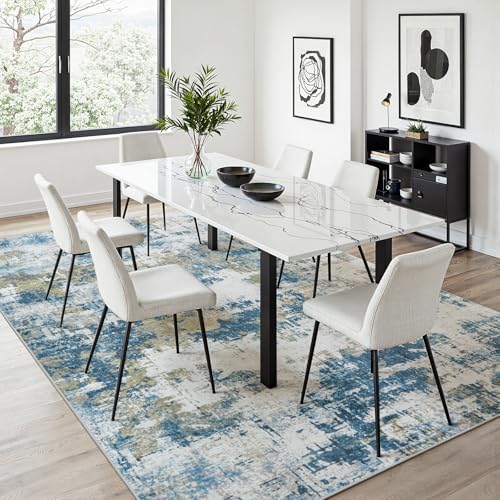 Blue 9x12 Washable Area Rug for Living Room - Soft Abstract Bedroom Carpet
